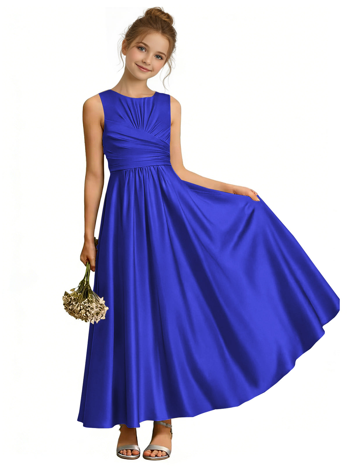 dideyttawl Satin A-Line Junior Bridesmaid Dresses Pleated Girls Special Occasion Gown