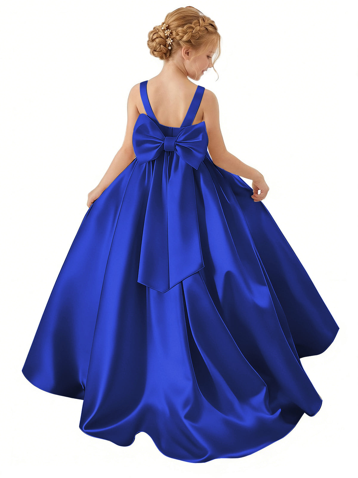 dideyttawl Big Bow Junior Bridesmaid Dresses for Wedding Satin Flower Girls Dress A-Line Princess Pageant Ball Gown Formal Party 2779
