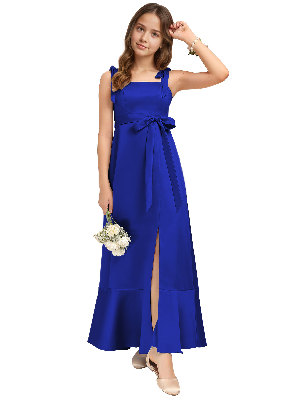 Dideyttawl Junior Bridesmaid Dresses with Slit  Satin Formal Gown for Girls 2529