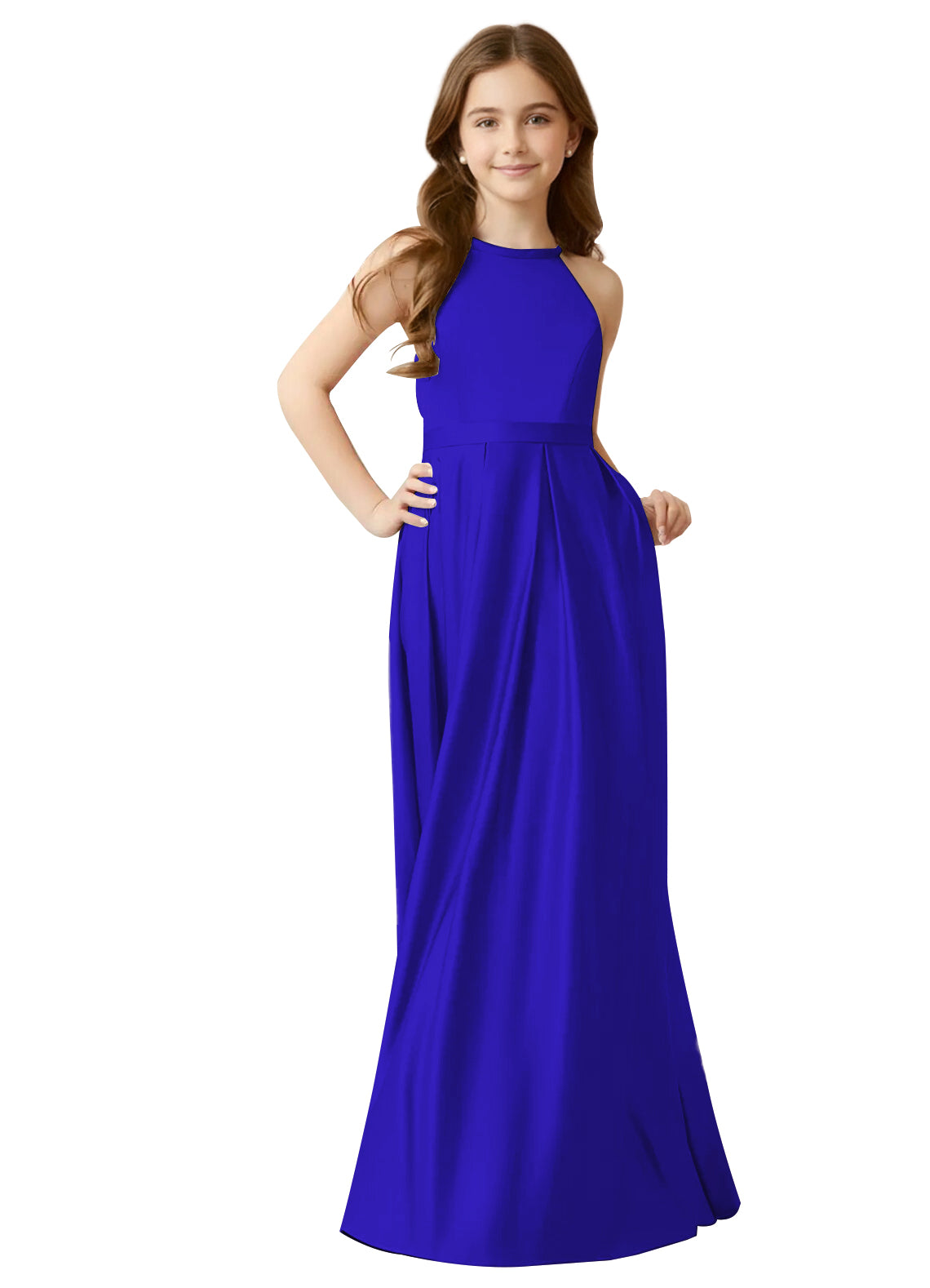 dideyttawl A-Line Junior Bridesmaid Dresses Halter Flower Girls Dress Satin Adjustable Straps Formal Gown 2532