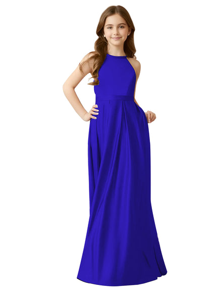 dideyttawl A-Line Junior Bridesmaid Dresses Halter Flower Girls Dress Satin Adjustable Straps Formal Gown 2532