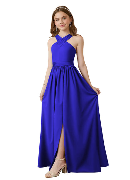 dideyttawl Junior Bridesmaid Dresses for Teen Girls Satin Halter A-Line Flower Girl Dress for Wedding 2531