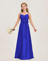 Royal Blue Satin A-line Junior Bridesmaid Dress Front View