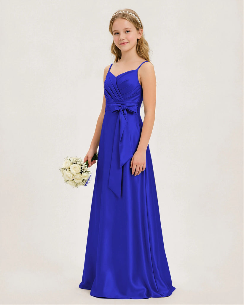 Royal Blue Satin A-line Junior Bridesmaid Dress Side View
