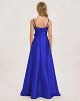 Royal Blue Satin A-line Junior Bridesmaid Dress Back View