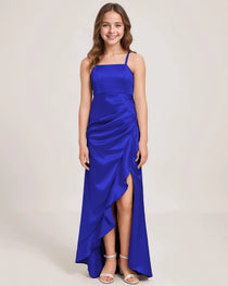 Dideyttawl Girls Formal Dress with Slit Ruffles Satin  Formal Gowns for Girls