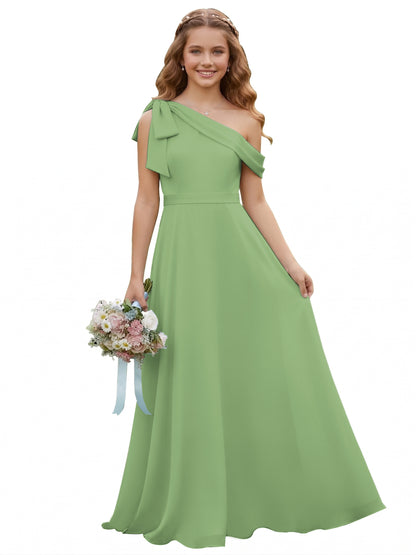 dideyttawl One Shoulder Junior Bridesmaid Dresses for Girls 4-16 Chiffon  A-Line Pageant Formal Party Ball Dress 2562