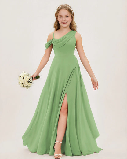 Sage Green Chiffon A-line Junior Bridesmaid Dress Front View