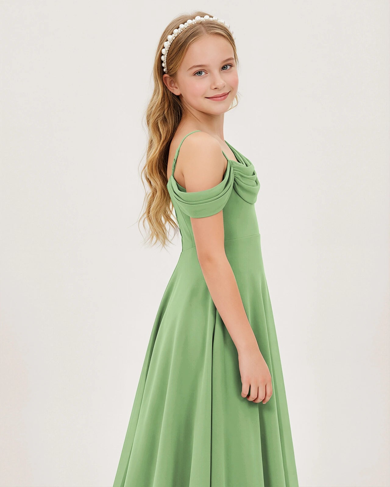 Sage Green Chiffon A-line Junior Bridesmaid Dress Side View