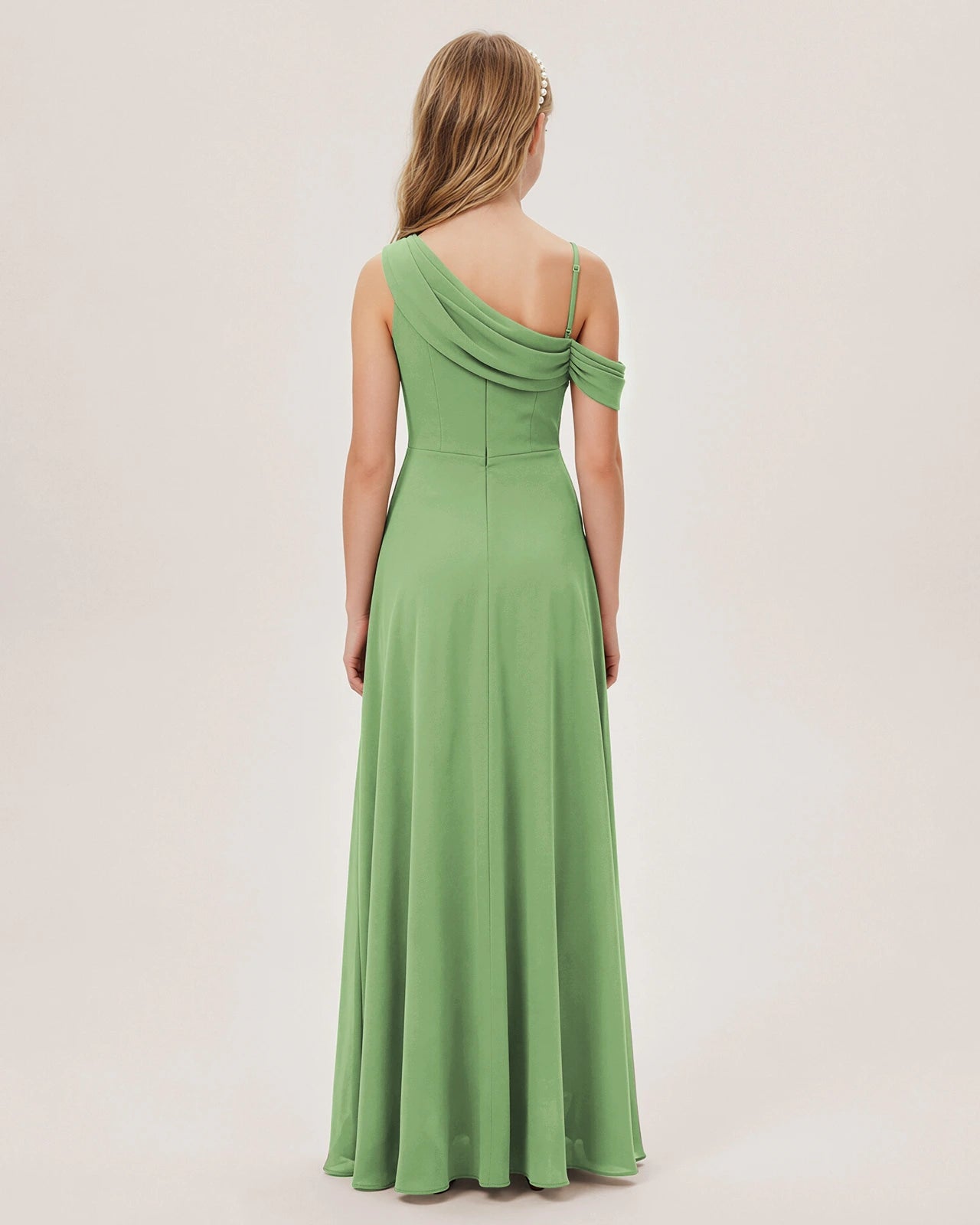 Sage Green Chiffon A-line Junior Bridesmaid Dress Back View