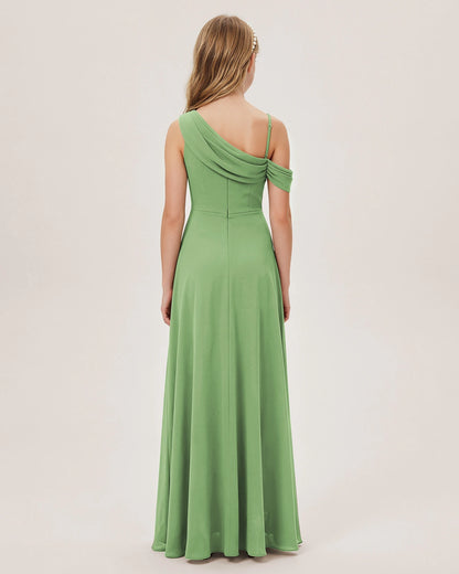Sage Green Chiffon A-line Junior Bridesmaid Dress Back View