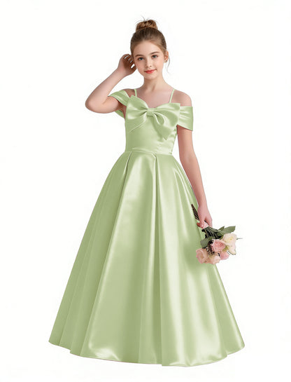 dideyttawl 2026 Off Shoulder Flower Girl Dress Big Bow Junior Bridesmaid Dress A-Line Sleeveless Prom Ball Gown 2790
