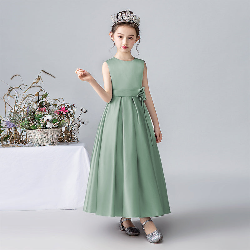 Dideyttawl Grey Flower Girl Dress Satin Sleeveless Pleated Ball Gown