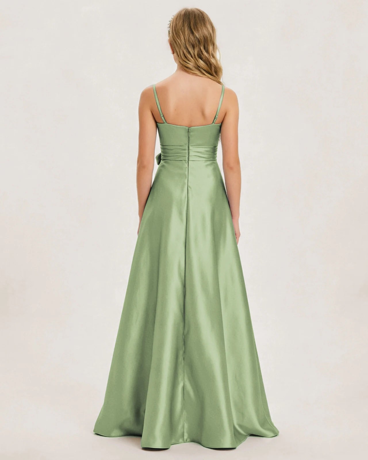 Sage Green Satin Junior Bridesmaid Dress