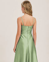 Sage Green Satin A-line Junior Bridesmaid Dress Back View
