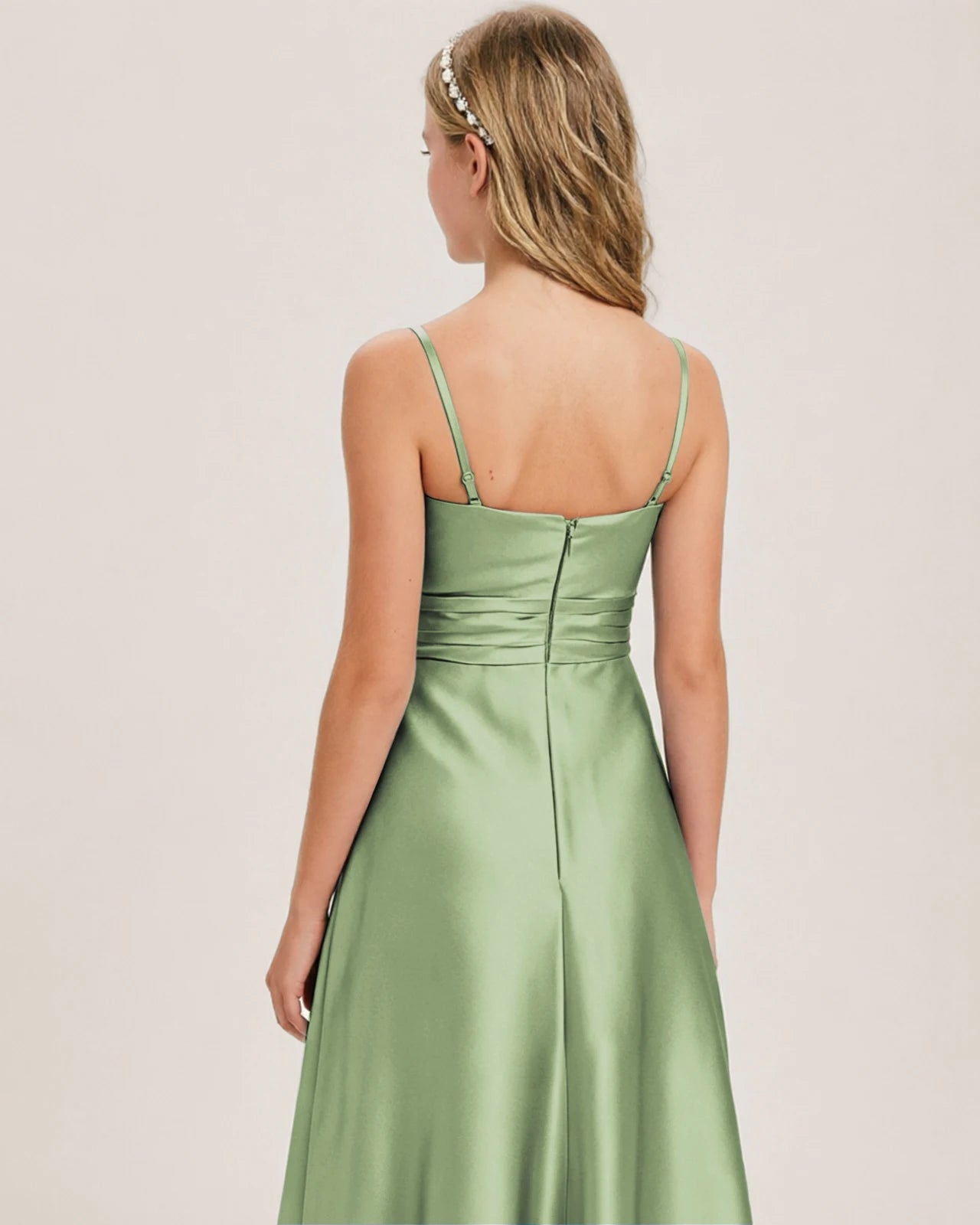Sage Green Satin Junior Bridesmaid Dress