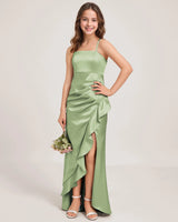 Sage Green Satin A-line Girls Formal Dress Front View