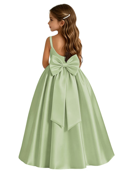 dideyttawl Satin Flower Girl Dresses with Bow Elegant Communion Dress for Girls A-Line Formal Party Gown with Bow