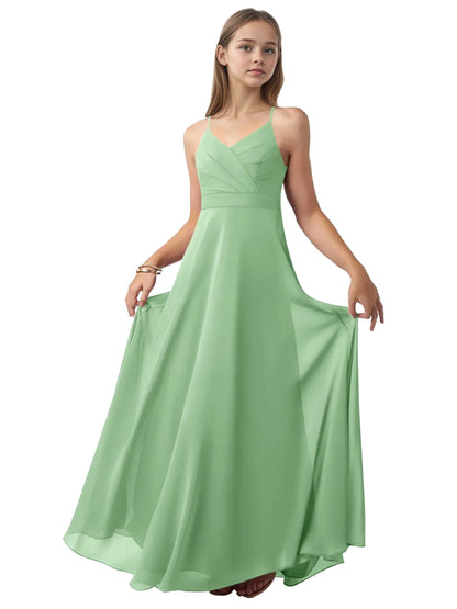 dideyttawl V-Neck Junior Bridesmaid Dress Spaghetti Straps Pleated Chiffon A-Line Flower Girl Dress 2510