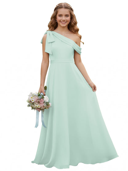 dideyttawl One Shoulder Junior Bridesmaid Dresses for Girls 4-16 Chiffon  A-Line Pageant Formal Party Ball Dress 2562