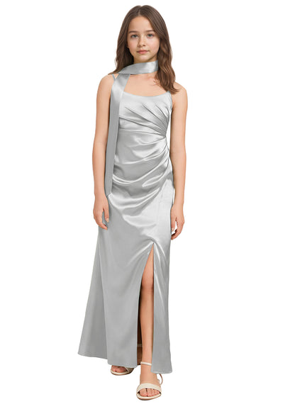 dideyttawl Satin Junior Bridesmaid Dress with Scarf for Girls 4-16 Silk Flower Girl Dress 2527