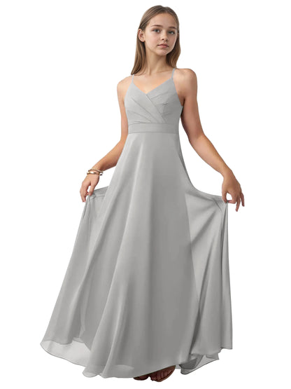 dideyttawl V-Neck Junior Bridesmaid Dress Spaghetti Straps Pleated Chiffon A-Line Flower Girl Dress 2510