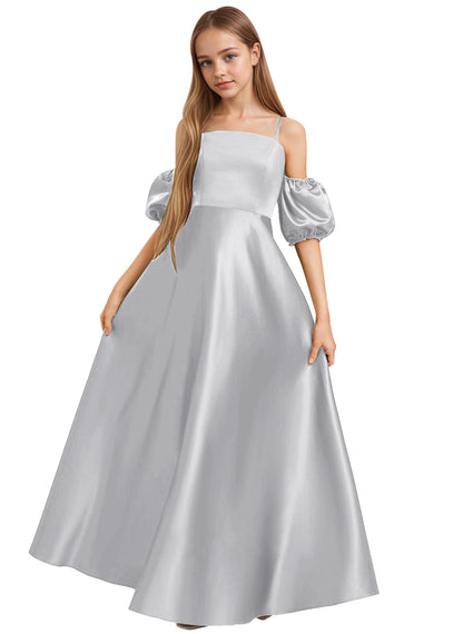 dideyttawl Girls A-Line Cold Shoulder Junior Bridesmaid Dress Silk Satin Flower Girl Dress 2525