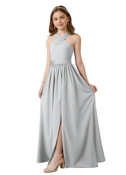 dideyttawl Junior Bridesmaid Dresses for Teen Girls Satin Halter A-Line Flower Girl Dress for Wedding 2531