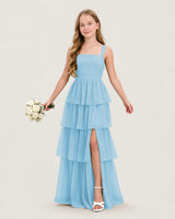 Sky Blue Chiffon A-line Junior Bridesmaid Dress Front View