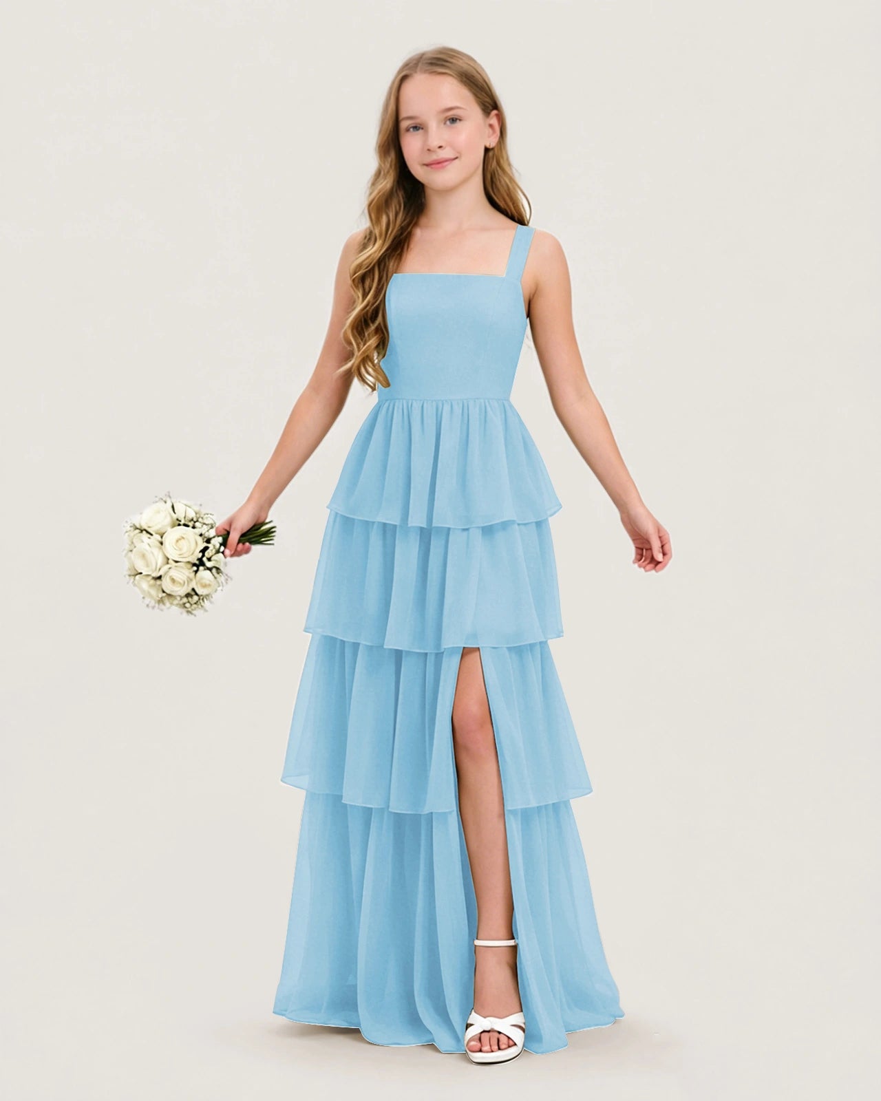 Sky Blue Front Chiffon Junior Bridesmaid Dresses