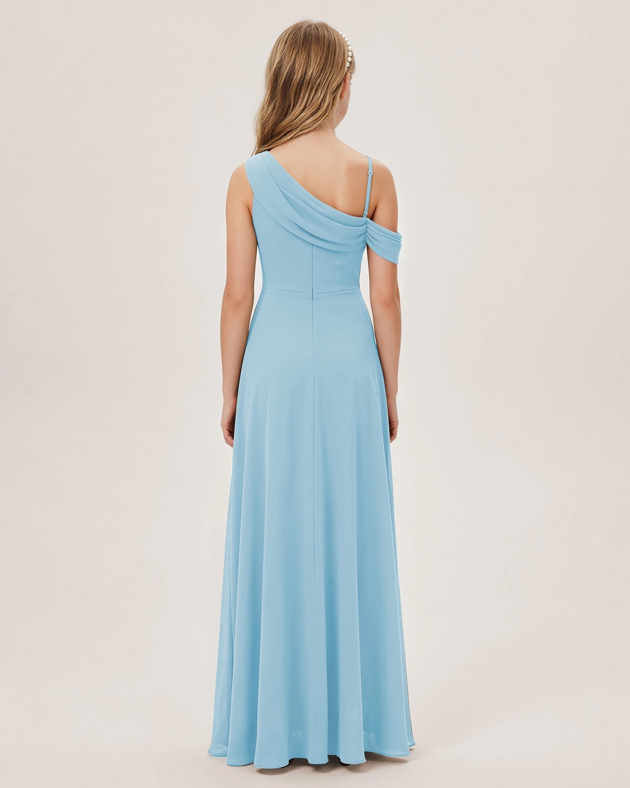 Sky Blue Chiffon A-line Junior Bridesmaid Dress Back View