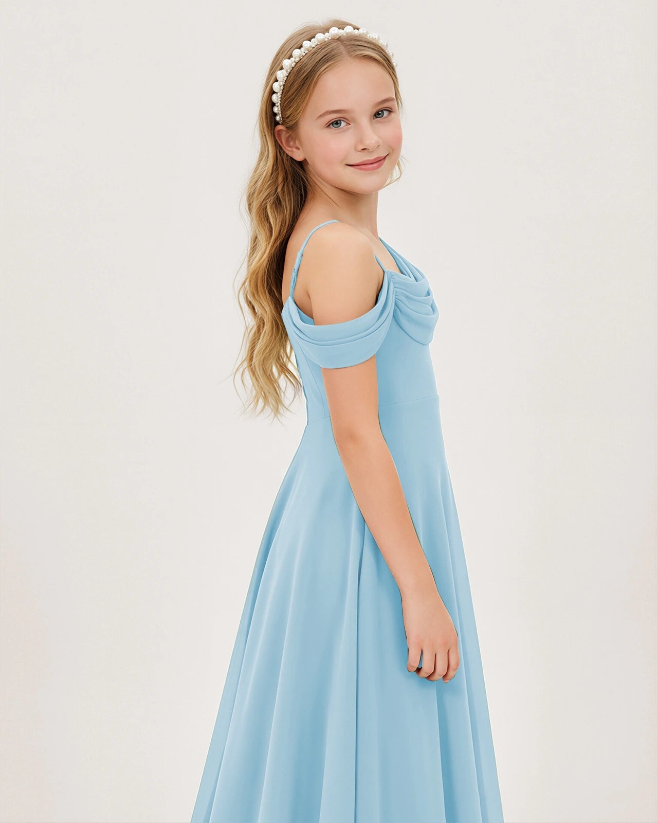 Sky Blue Chiffon A-line Junior Bridesmaid Dress Side View