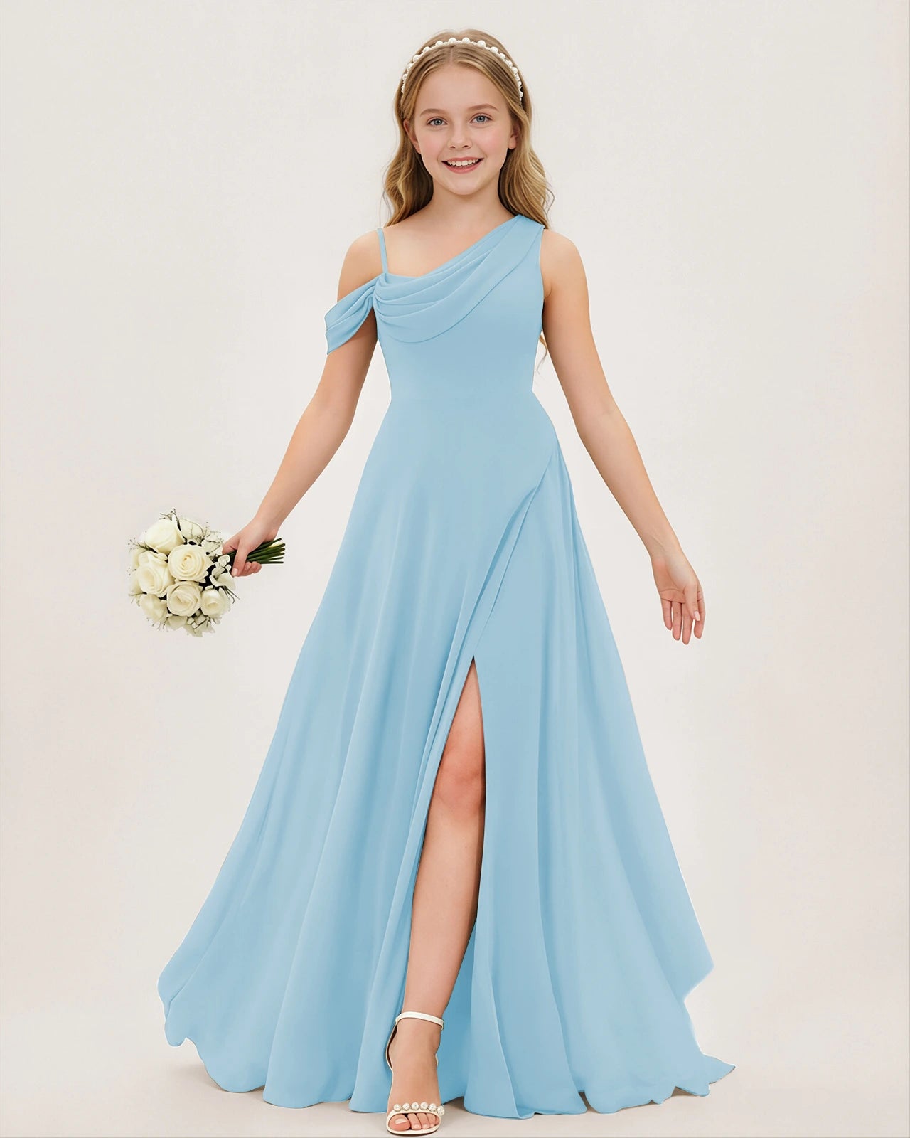 Sky Blue Chiffon A-line Junior Bridesmaid Dress Front View