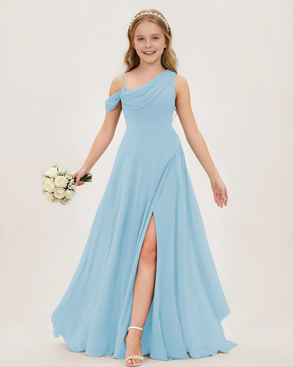 Sky Blue Chiffon A-line Junior Bridesmaid Dress Front View