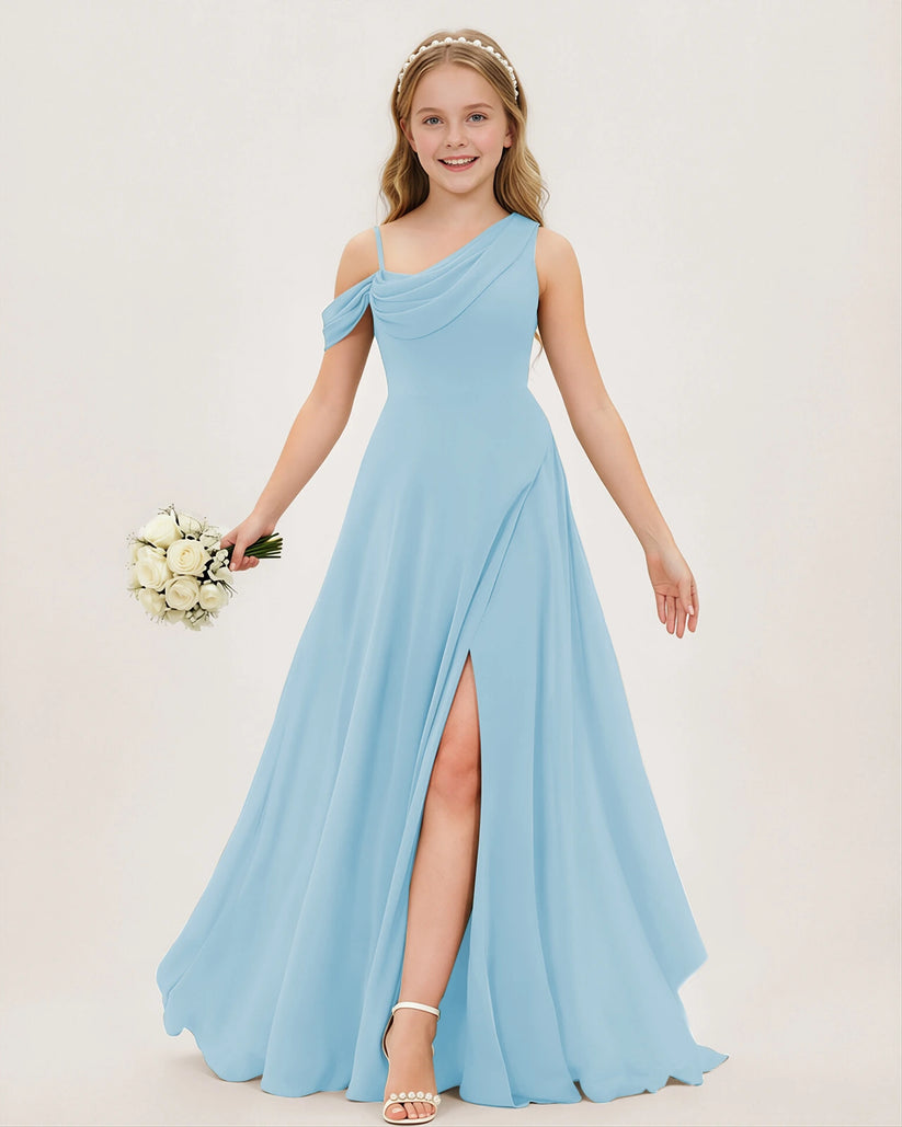 Sky Blue Chiffon A-line Junior Bridesmaid Dress Front View