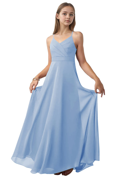 dideyttawl V-Neck Junior Bridesmaid Dress Spaghetti Straps Pleated Chiffon A-Line Flower Girl Dress 2510