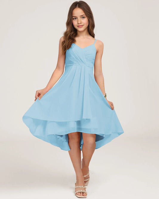 Sky Blue Chiffon A-line Junior Bridesmaid Dress Front View