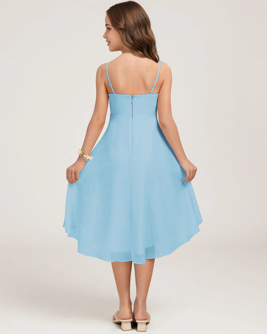 Sky Blue Chiffon A-line Junior Bridesmaid Dress Back View