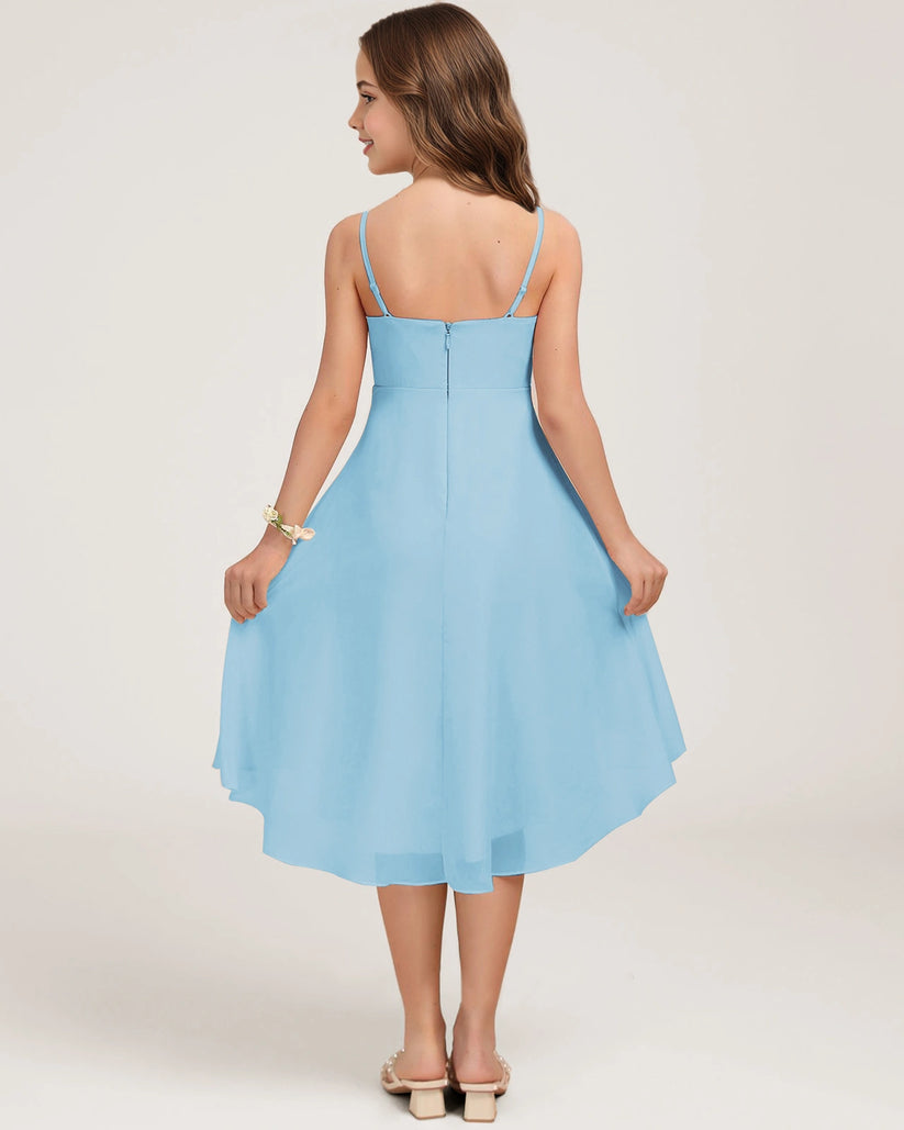 Sky Blue Chiffon A-line Junior Bridesmaid Dress Back View