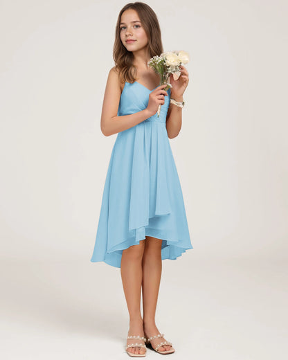 Side Sky Blue Chiffon Junior Bridesmaid Dress