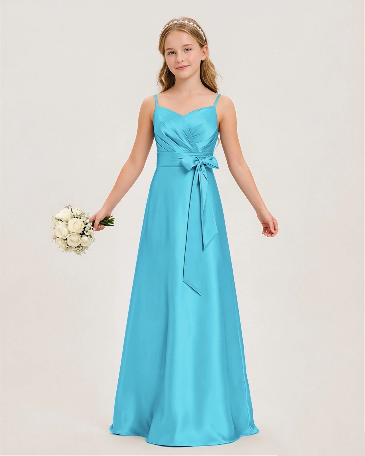 Sky Blue Satin Junior Bridesmaid Dress