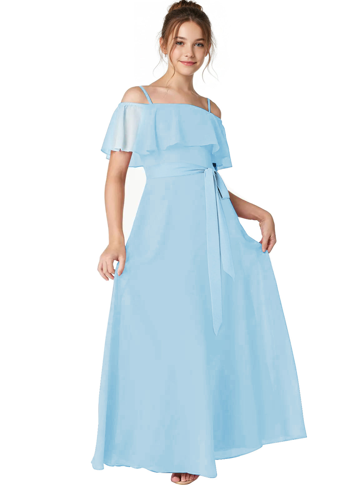 dideyttawl Spaghetti Straps Junior Bridesmaid Dresses for Wedding A-Line Chiffon Pageant Girls Formal Party Dress 003