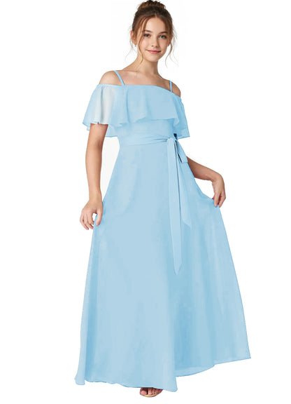 dideyttawl Spaghetti Straps Junior Bridesmaid Dresses for Wedding A-Line Chiffon Pageant Girls Formal Party Dress 003