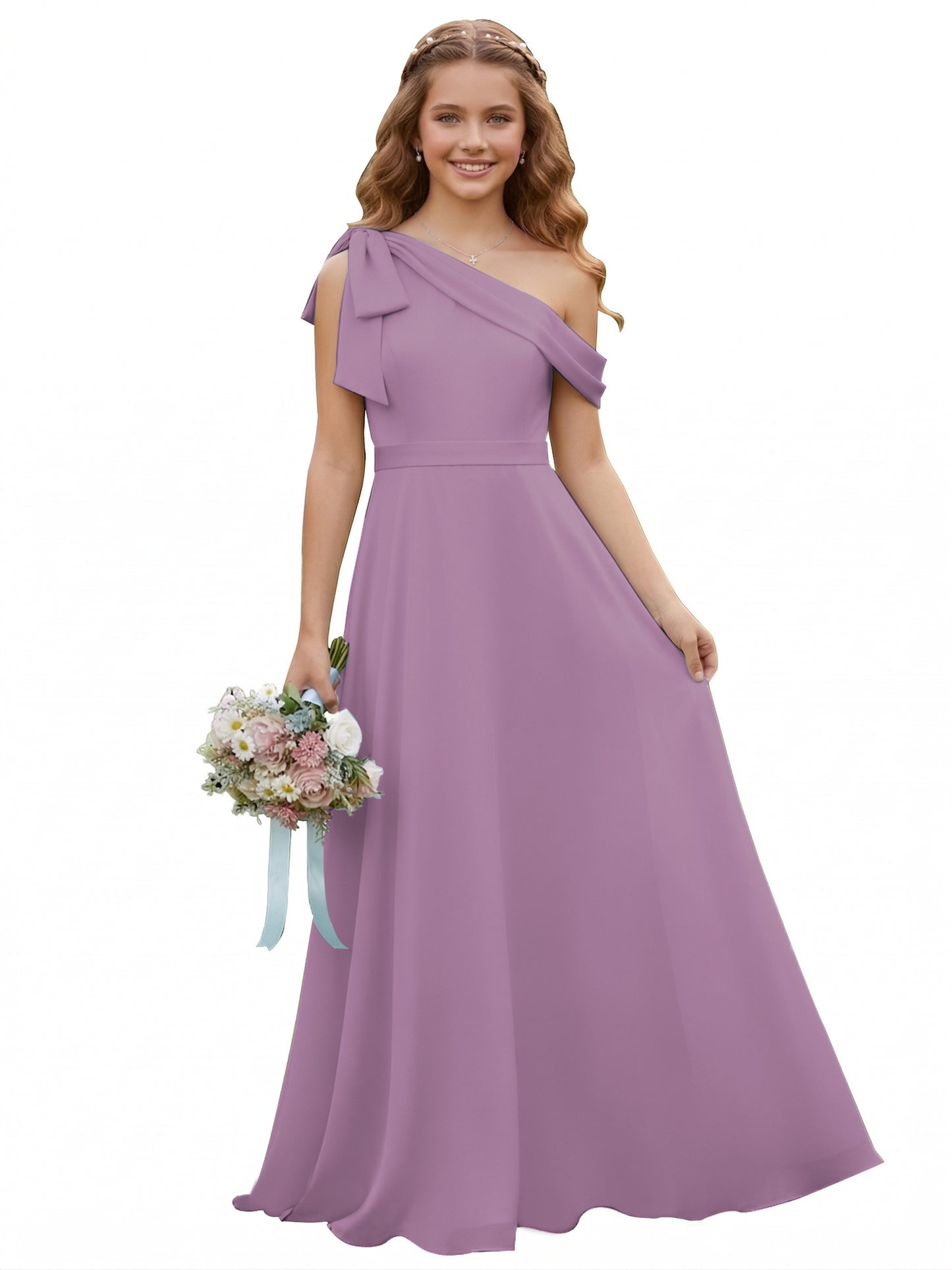 dideyttawl One Shoulder Junior Bridesmaid Dresses for Girls 4-16 Chiffon  A-Line Pageant Formal Party Ball Dress 2562