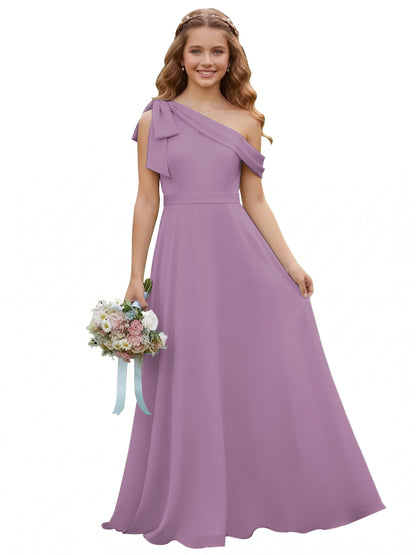 dideyttawl One Shoulder Junior Bridesmaid Dresses for Girls 4-16 Chiffon  A-Line Pageant Formal Party Ball Dress 2562