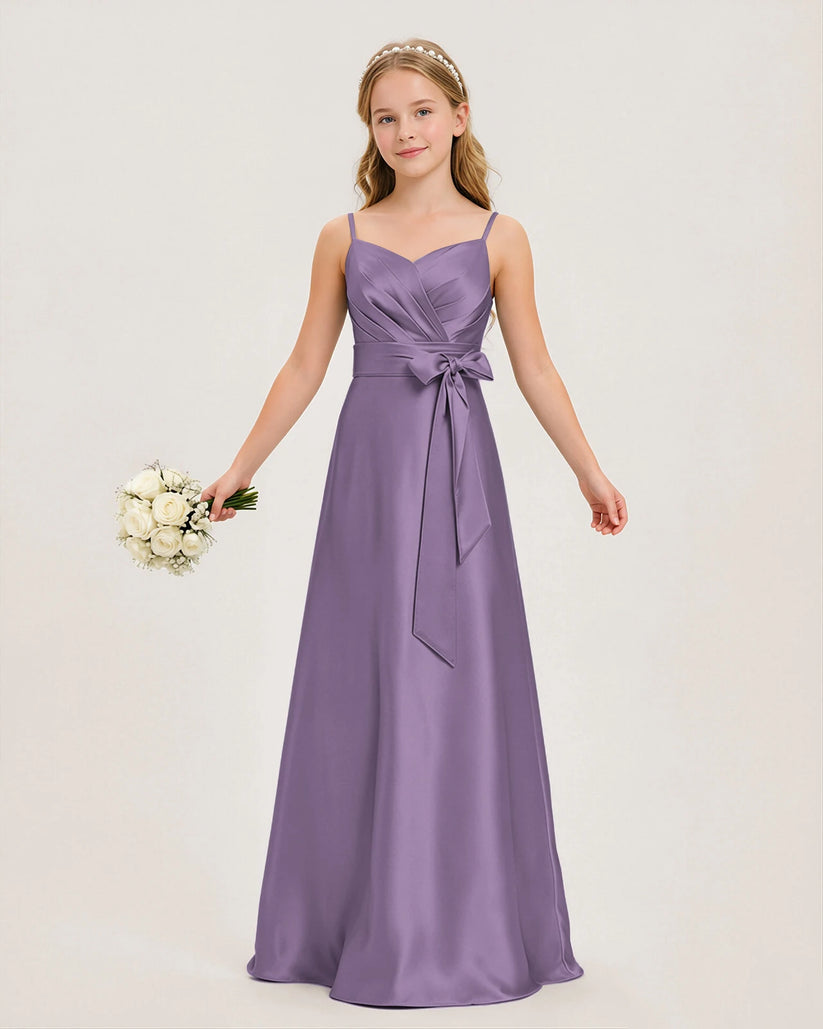 Wisteria Satin A-line Junior Bridesmaid Dress Front View