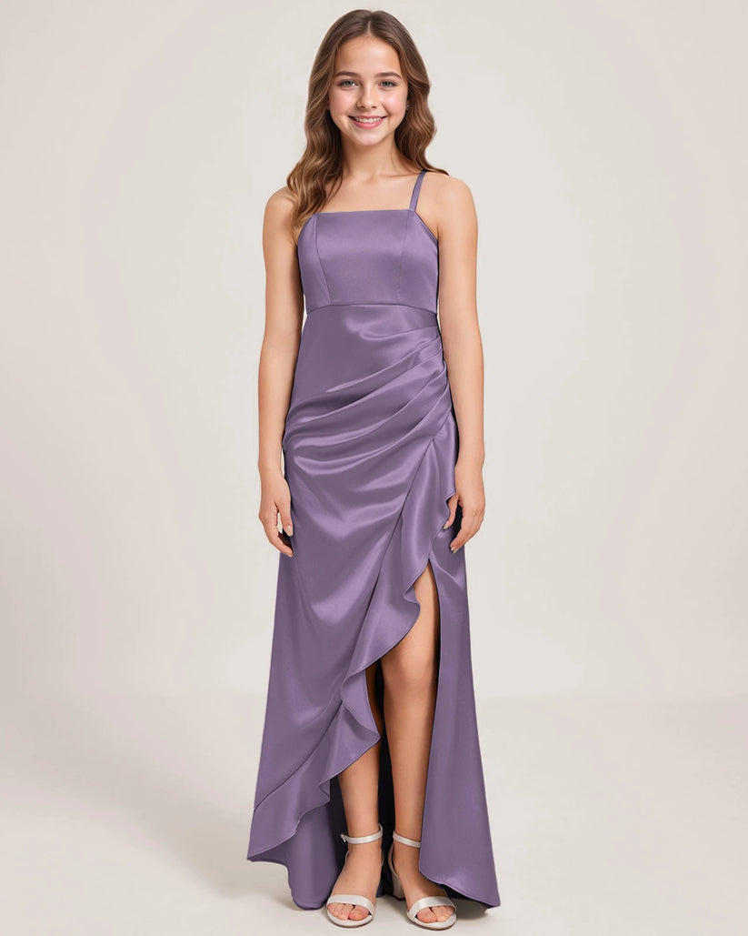 Wisteria Satin Sheath Girls Formal Dress Front View