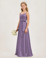 Wisteria Satin A-line Junior Bridesmaid Dress Front View