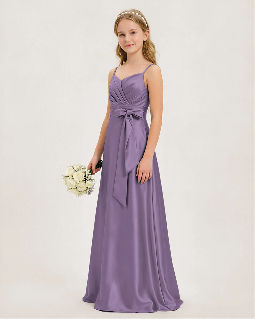 Wisteria Satin A-line Junior Bridesmaid Dress Front View