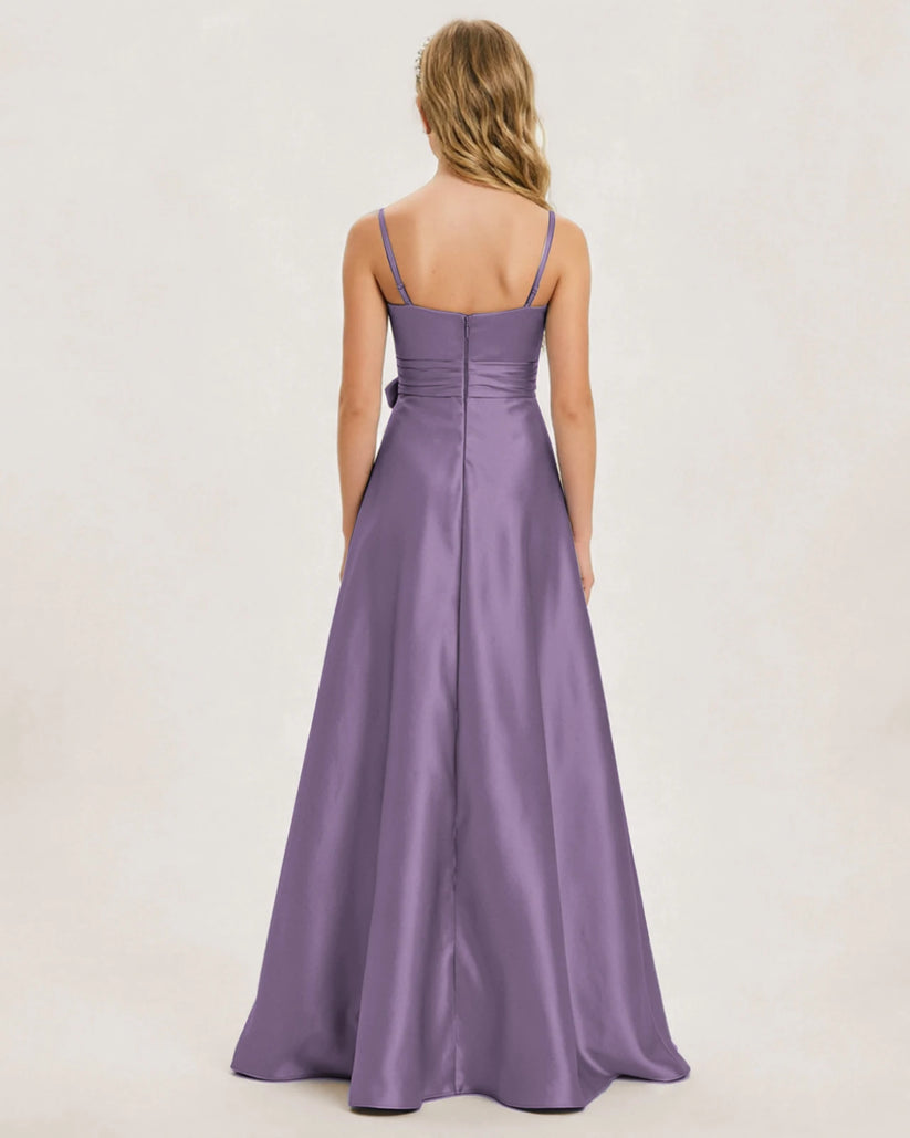 Wisteria Satin A-line Junior Bridesmaid Dress Back View